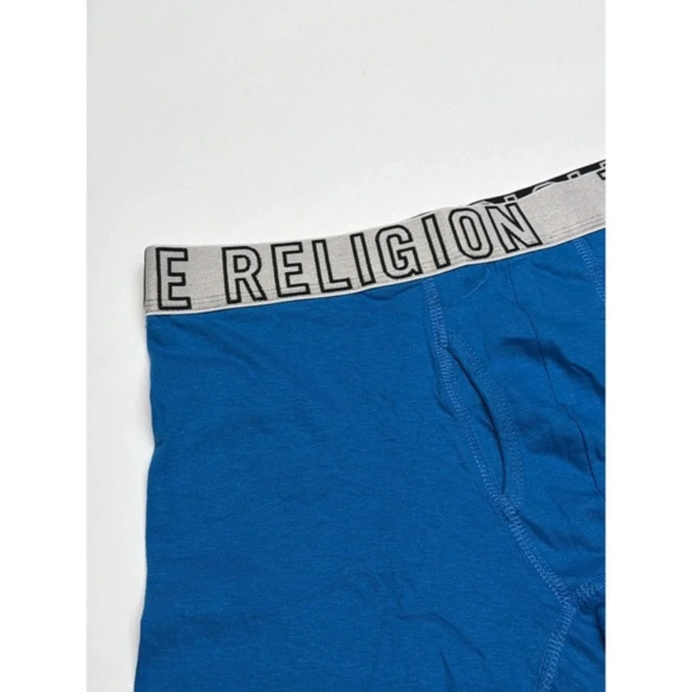 True Religion Mens‎ Blue Boxer Briefs Underwear Medium Logo Waistband Nwt
